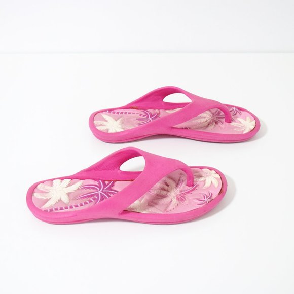 Pink Tropical Palm Tree Cushioned Flip Flops - Picture 4 of 9